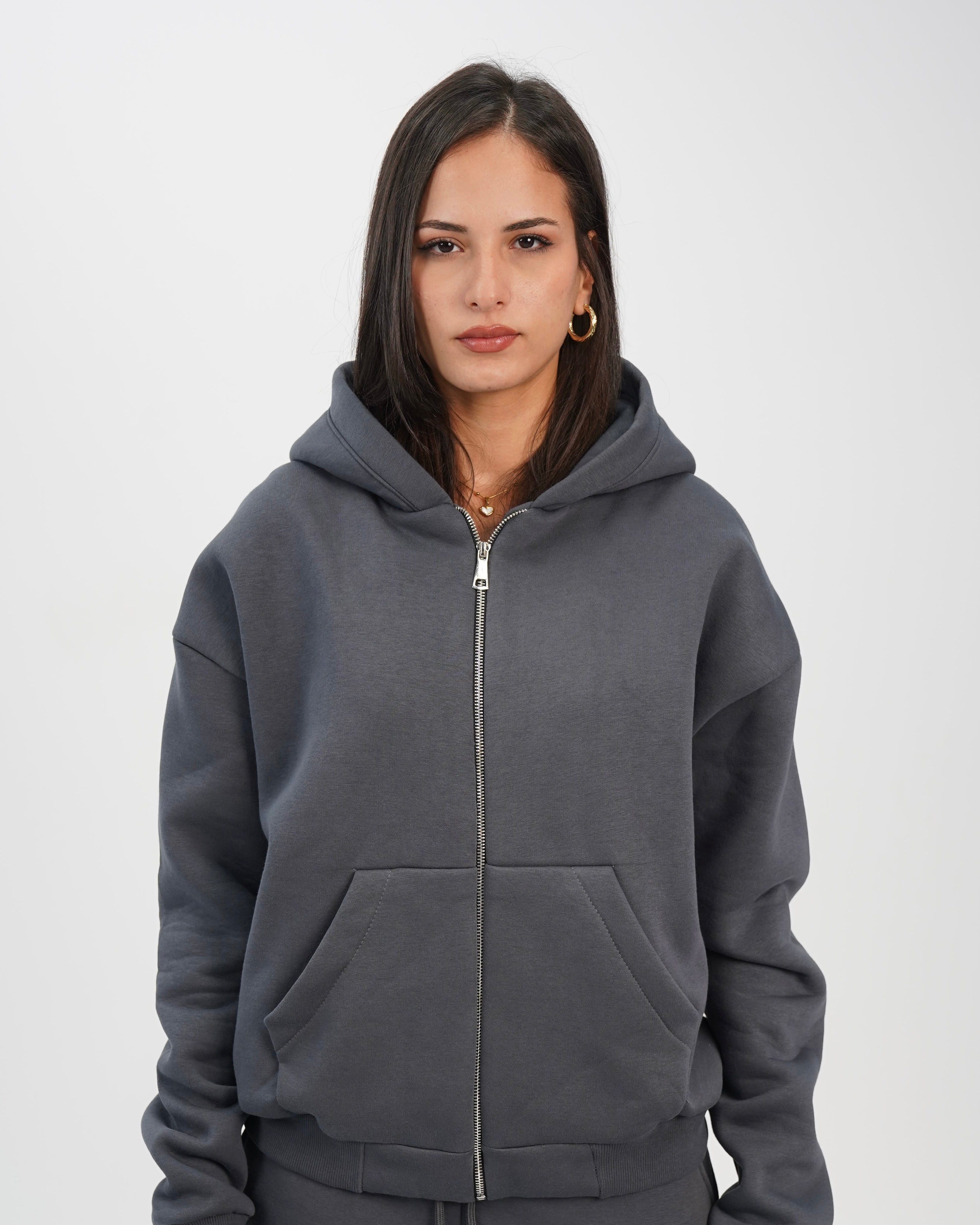 Unisex zip up hoodie charcoal