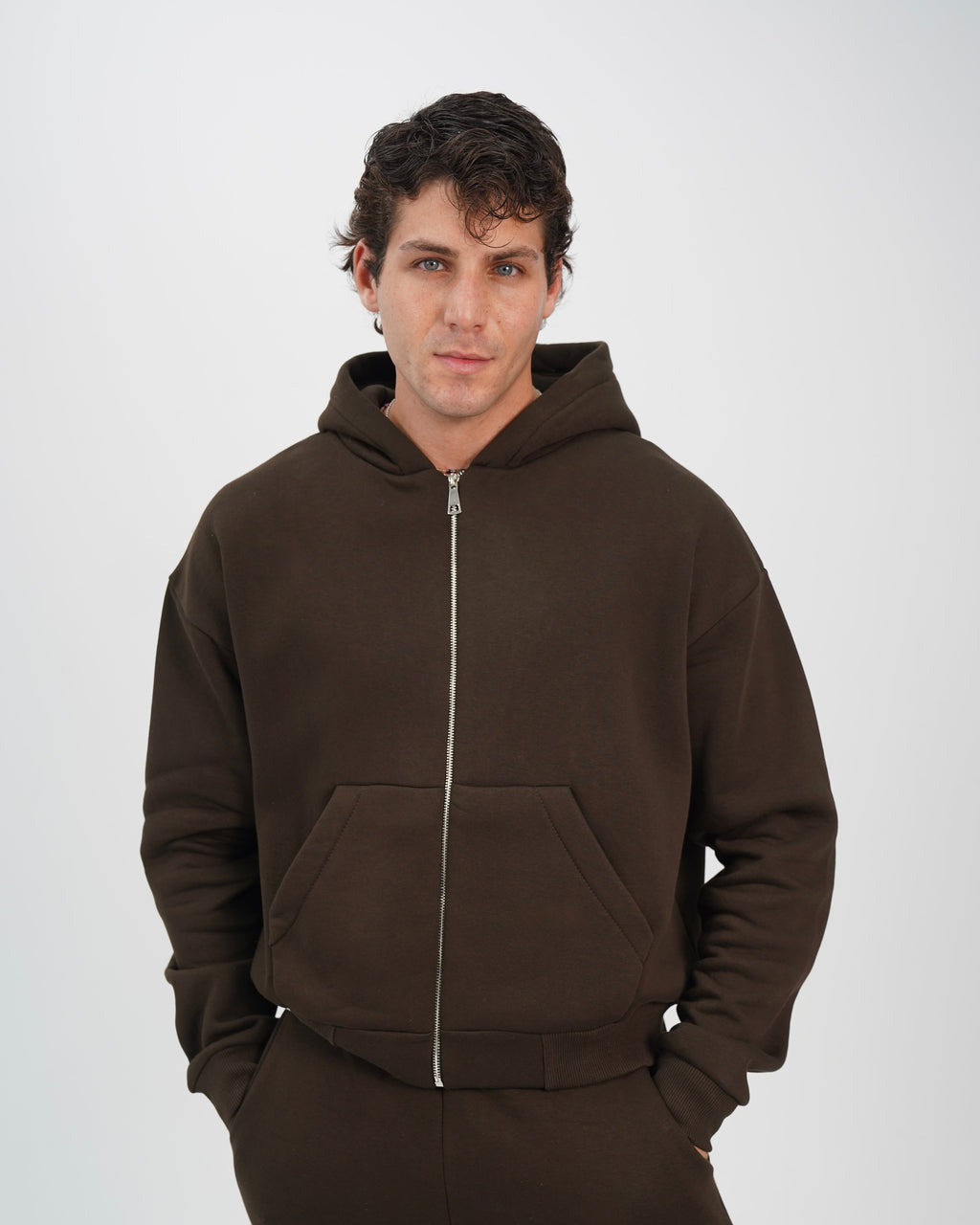 unisex zip up brown