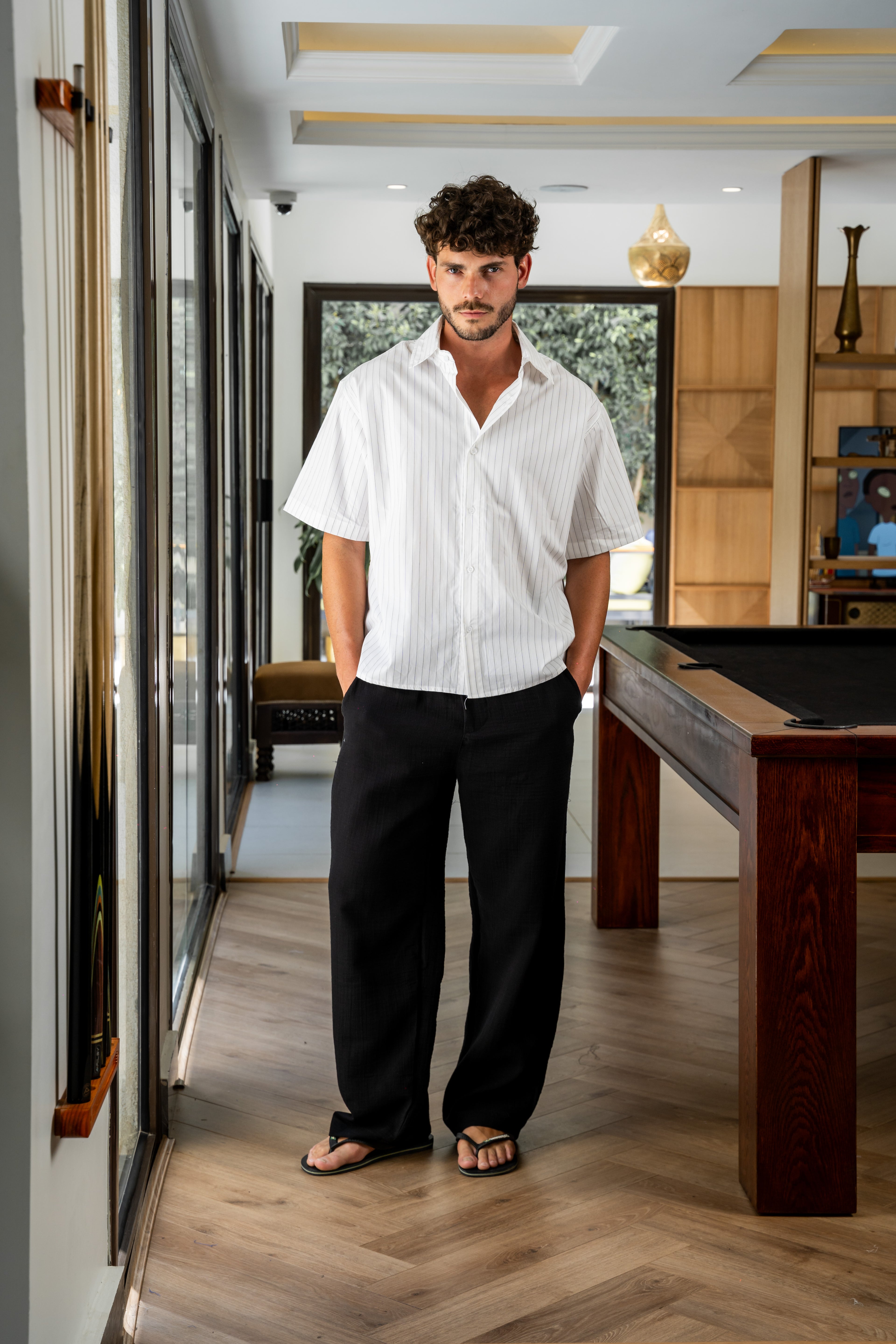 Short Sleeve White Striped Shirt