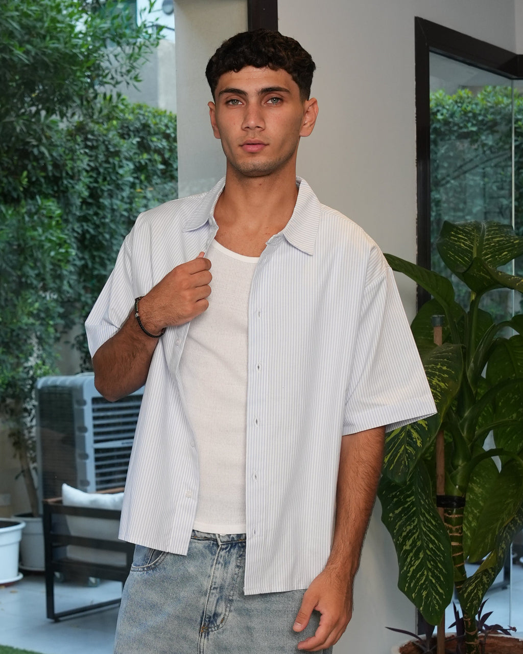 Short Sleeve Blue Striped Shirt