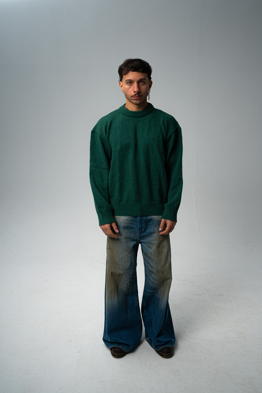 Knitted Crewneck in Jade Green