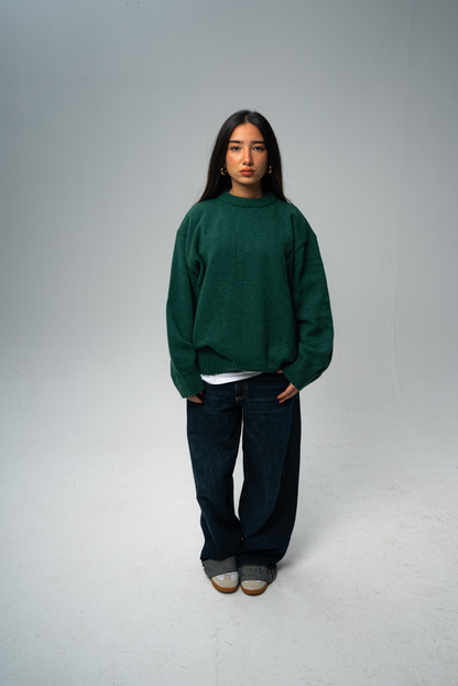 Knitted Crewneck in Jade Green